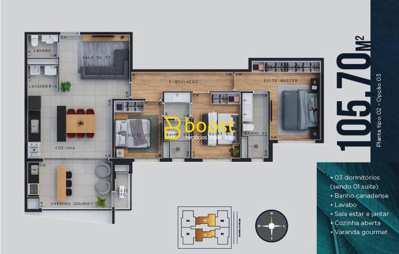 Apartamento com 3 quartos, à venda por R$ 885.000 - Gávea - Uberlândia/MG, foto 2